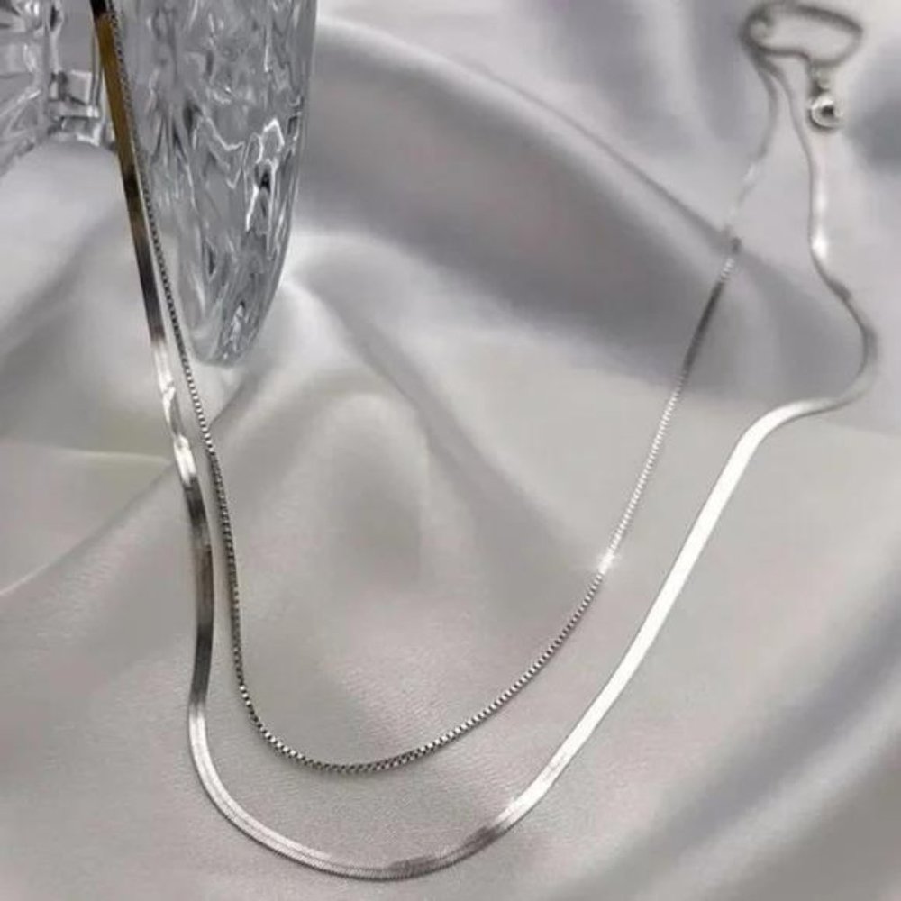 NEW DOUBLE LAYER 925 STERLING SILVER CHAIN NECKLACE - Picture 3 of 4